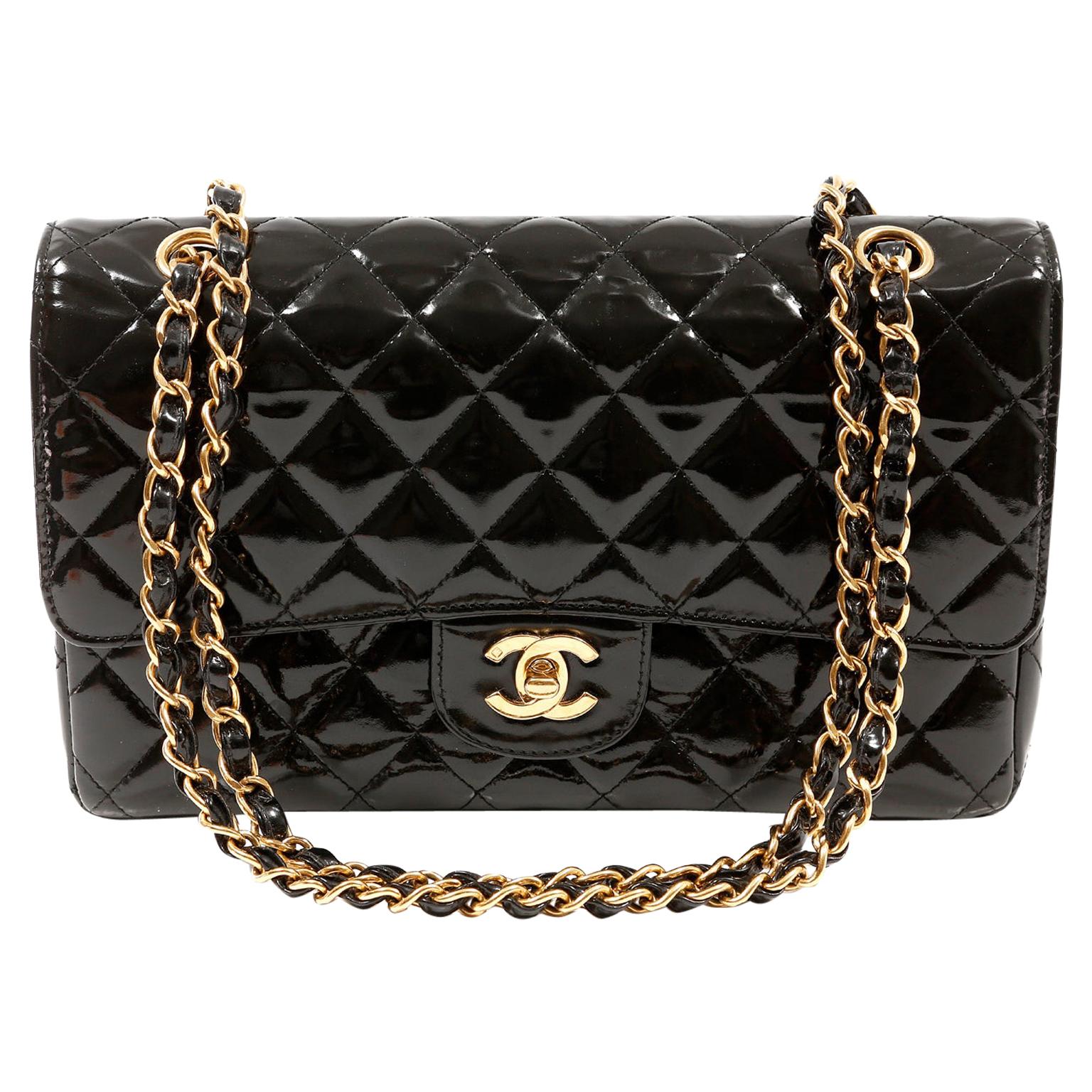 Chanel Black Patent Leather Medium Classic Flap Bag