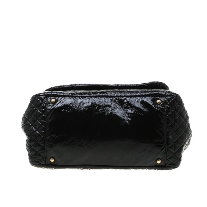 Chanel Black Patent Leather Medium Rock and Chain Flap Bag 7