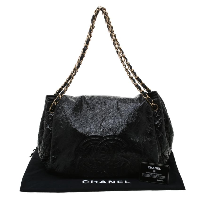 Chanel Black Patent Leather Medium Rock and Chain Flap Bag 8