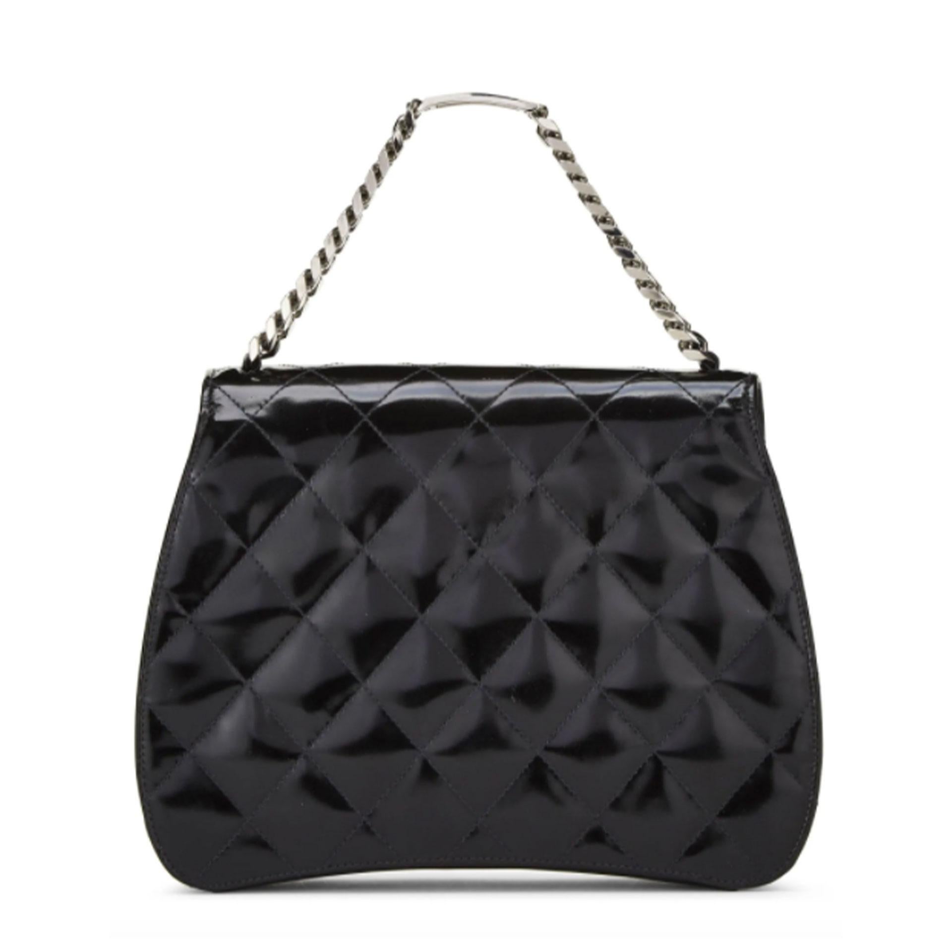 Women's or Men's Chanel Black Patent Leather Name Plate Top Handle Shoulder Bag For Sale