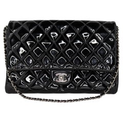 Chanel Black Patent Leather New Clutch With Chain CWC