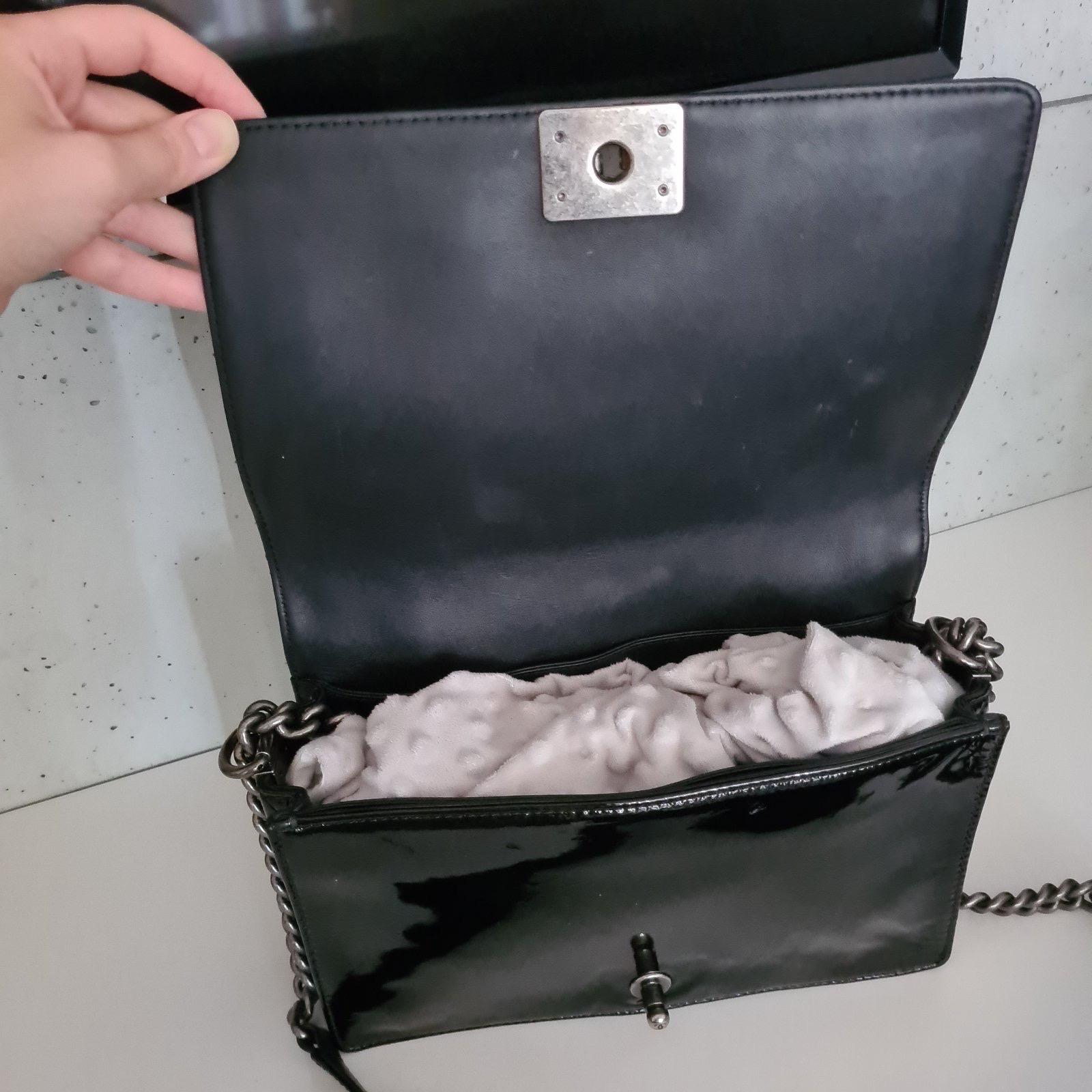 Chanel Black Patent Leather New Medium Boy Bag  5