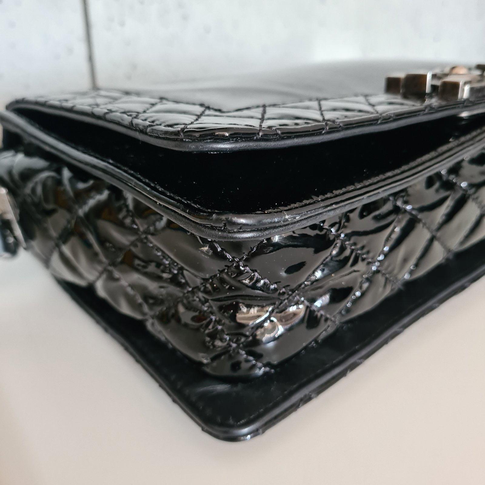 Chanel Black Patent Leather New Medium Boy Bag  7