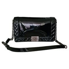 Chanel Black Patent Leather New Medium Boy Bag