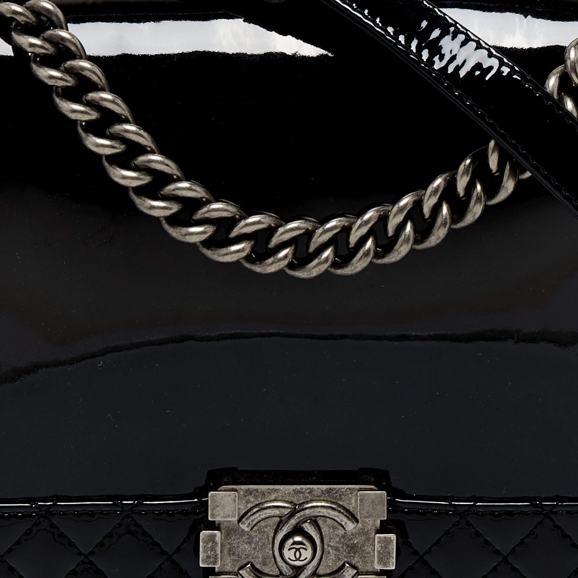 Chanel Black Patent Leather New Medium Reverso Boy Flap Bag 7