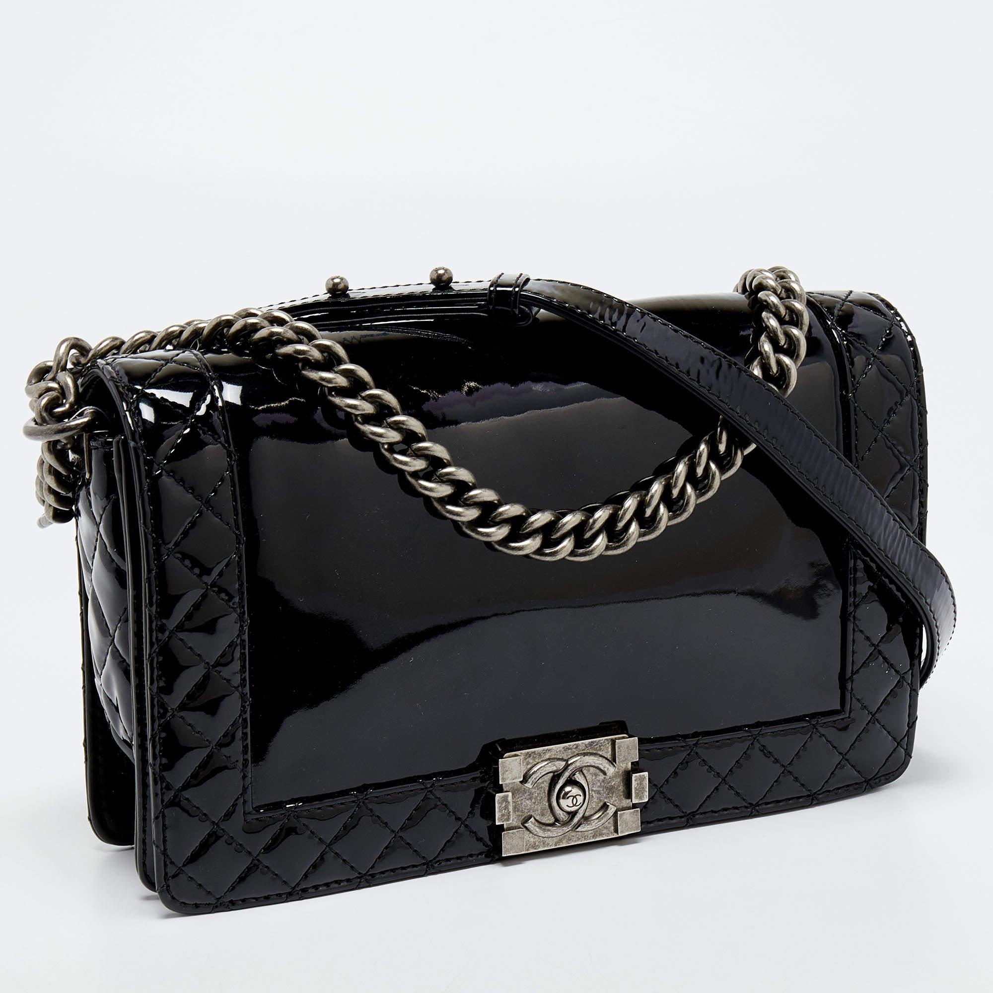 Men's Chanel Black Patent Leather New Medium Reverso Boy Flap Bag