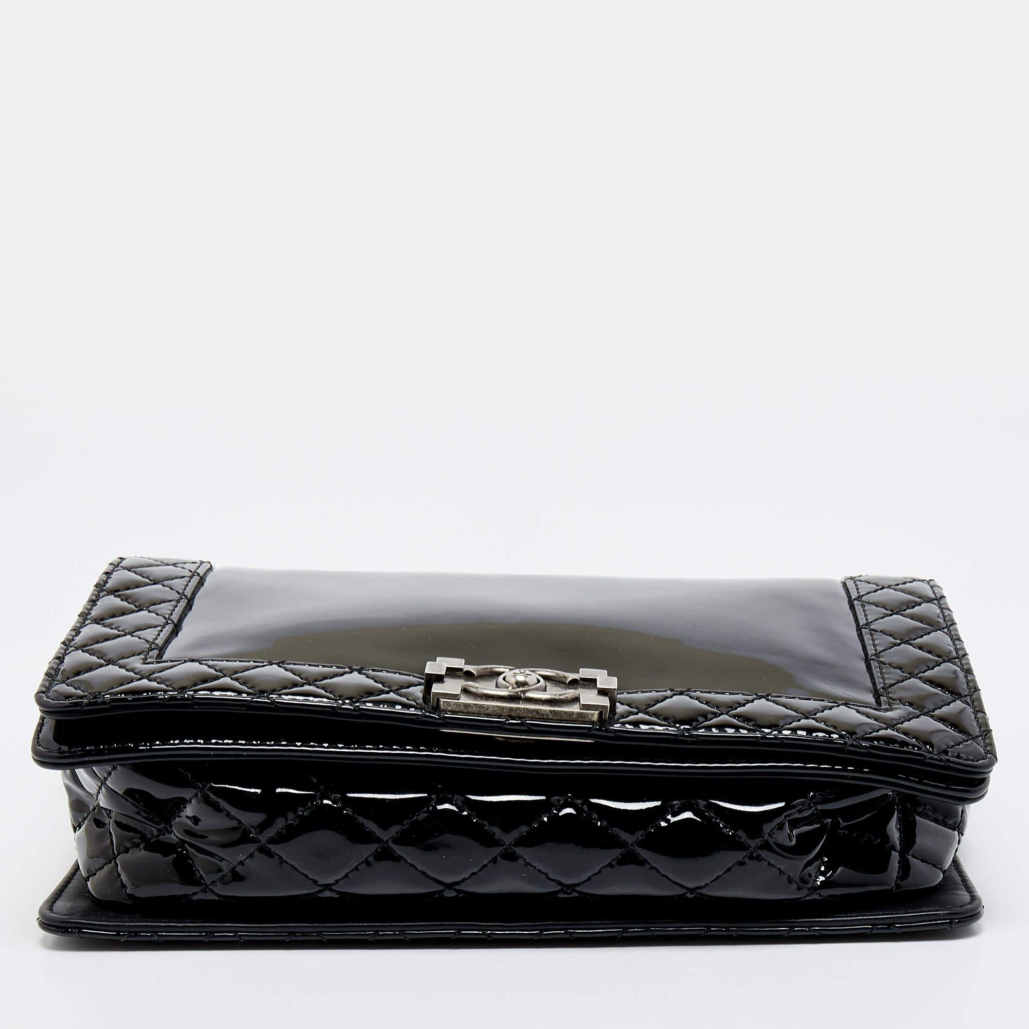 Chanel Black Patent Leather New Medium Reverso Boy Flap Bag 1