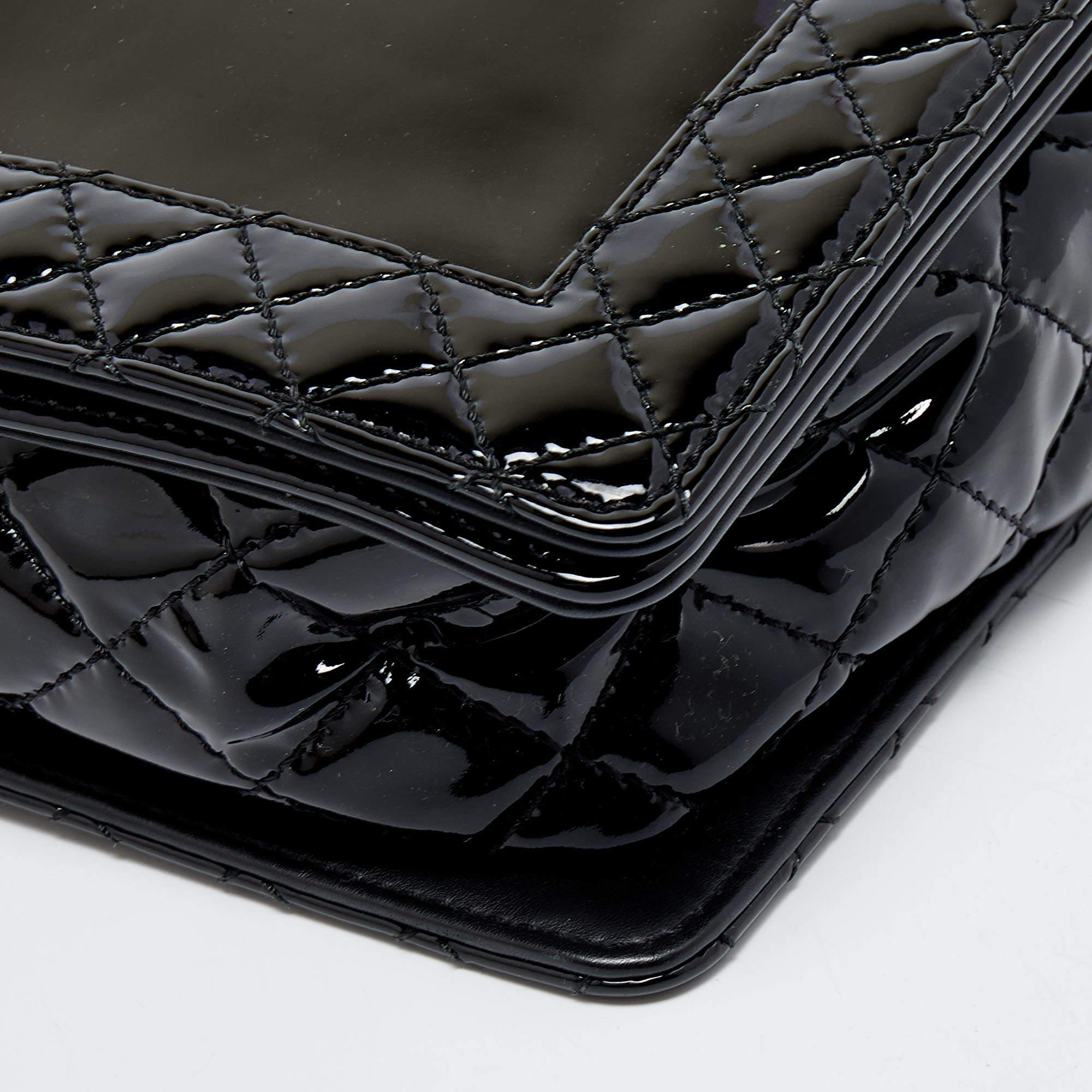Chanel Black Patent Leather New Medium Reverso Boy Flap Bag 2