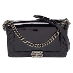 Chanel Black Patent Leather New Medium Reverso Boy Flap Bag