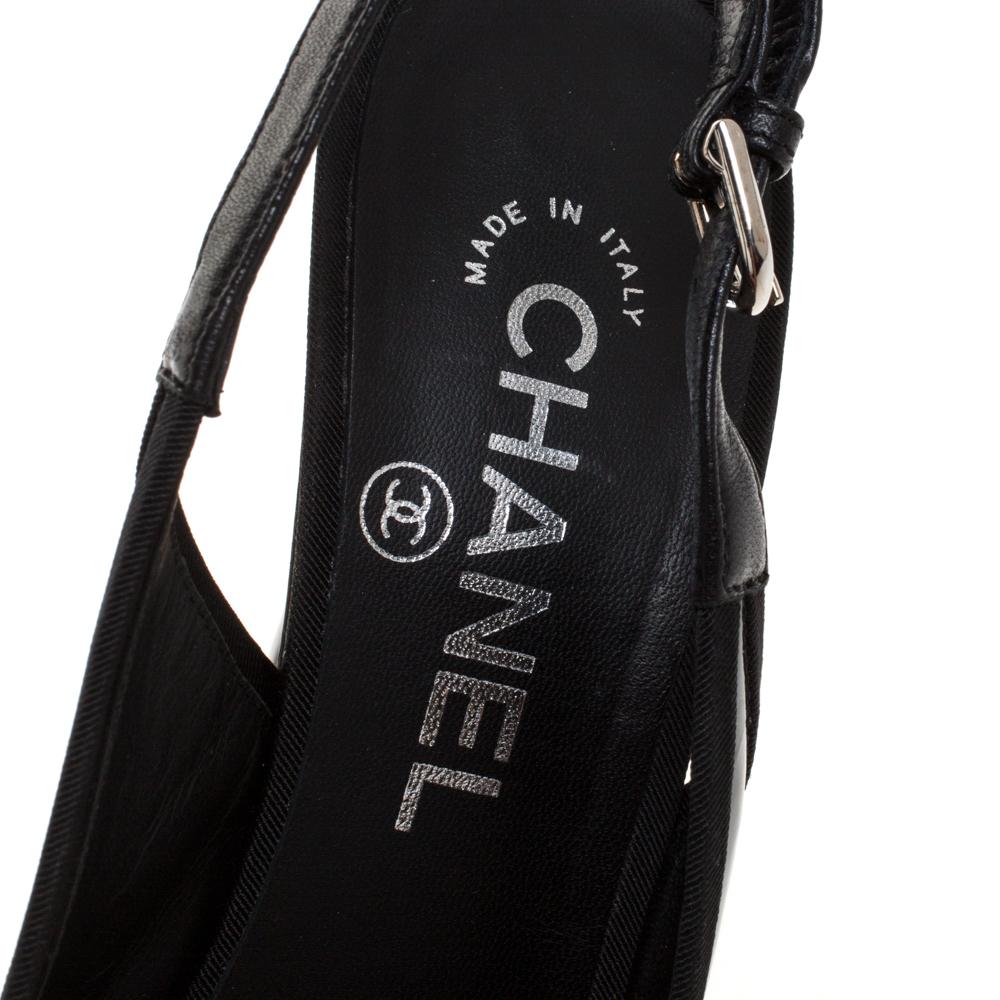 Women's Chanel Black Patent Leather Open Toe Slingback Sandals Size 36.5