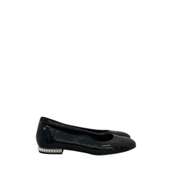 Chanel Black Patent Leather Pearl CC Heel Flats Sz.41