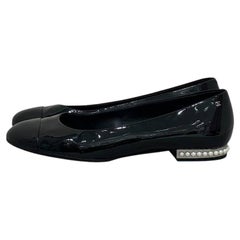 Chanel Black Patent Leather Pearl CC Heel Flats Sz.41