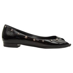 Chanel Black Patent Leather Peep-Toe Flats