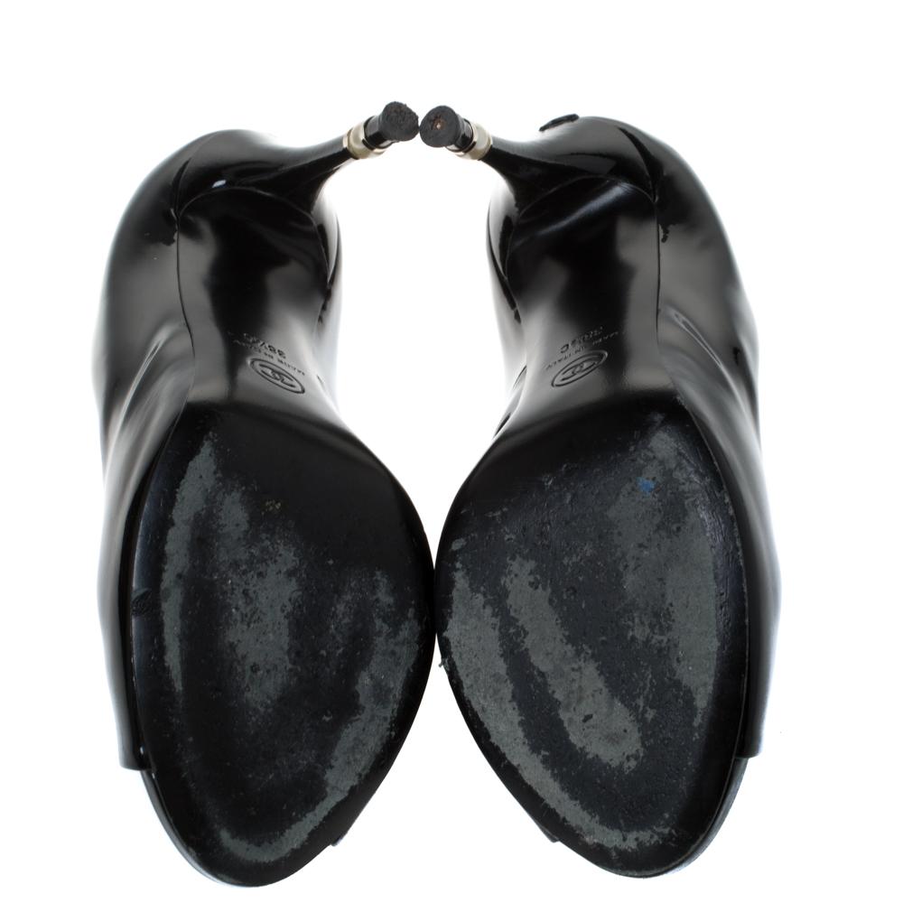 Women's Chanel Black Patent Leather Peep Toe Pumps Size 38.5
