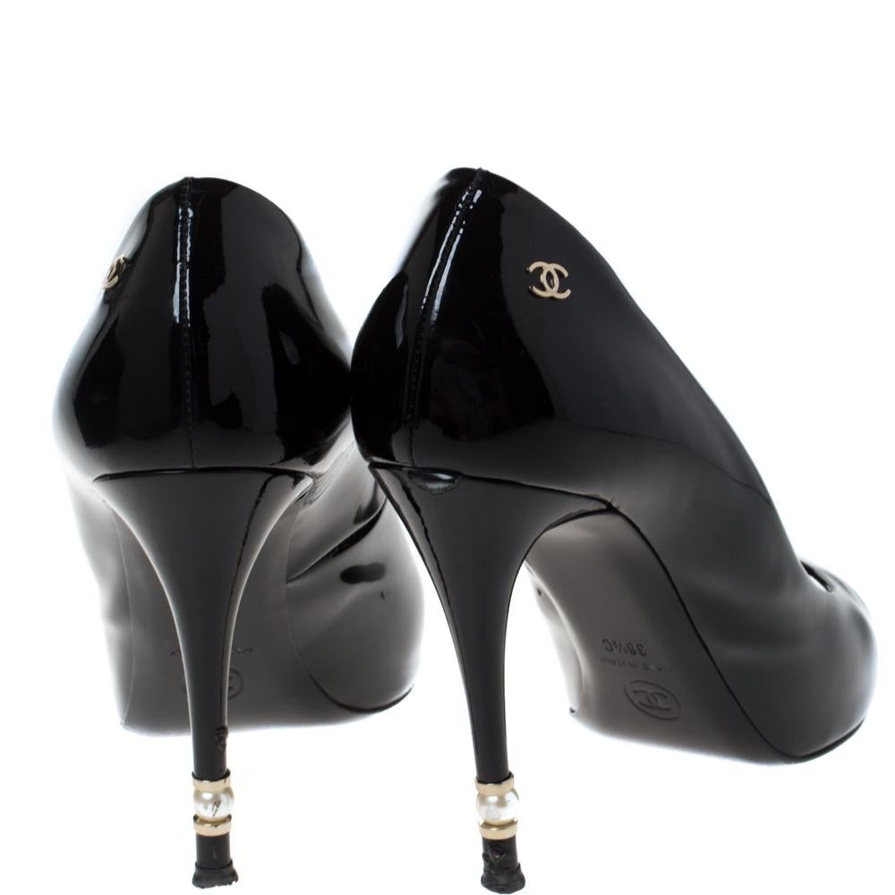 Chanel Black Patent Leather Peep Toe Pumps Size 38.5 1