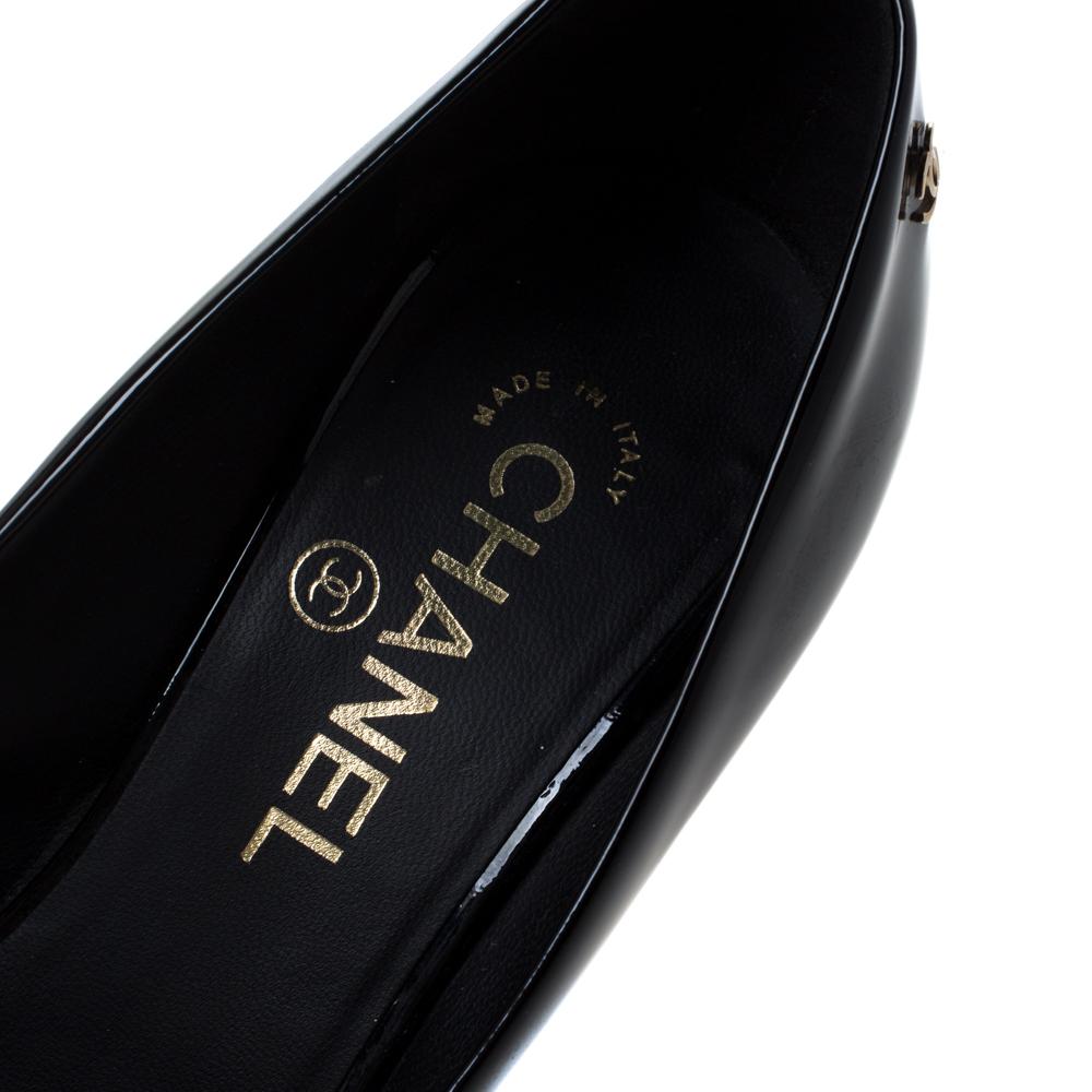 Chanel Black Patent Leather Peep Toe Pumps Size 38.5 2