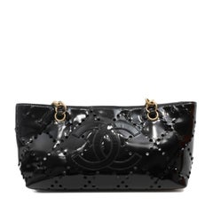 Chanel Black Patent Leather Perforated CC Tote