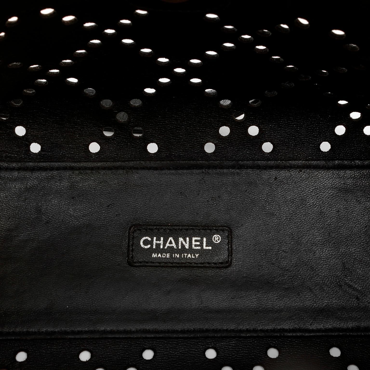 Women's Chanel Black Patent Leather Perforated CC Tote