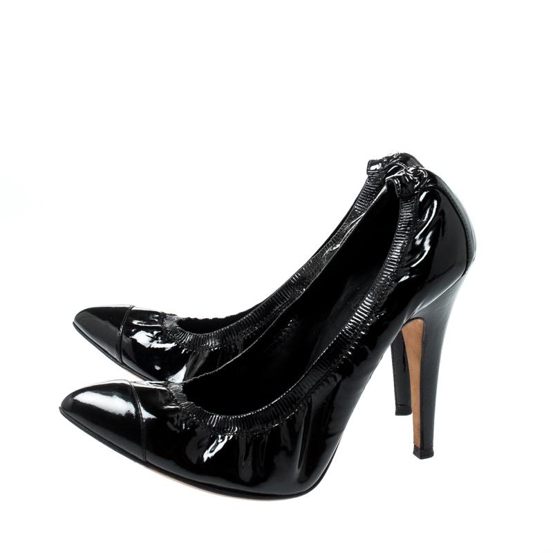 Chanel Black Patent Leather Pointed Toe Pumps 39 3