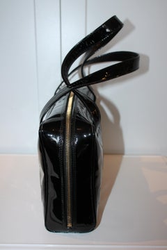 Chanel Black Patent Leather Quilted CC Logo Handbag