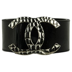 Chanel Black Patent Leather Quilted CC Logo Wide Belt sz 80/32" (ceinture large en cuir verni matelassé avec logo CC)