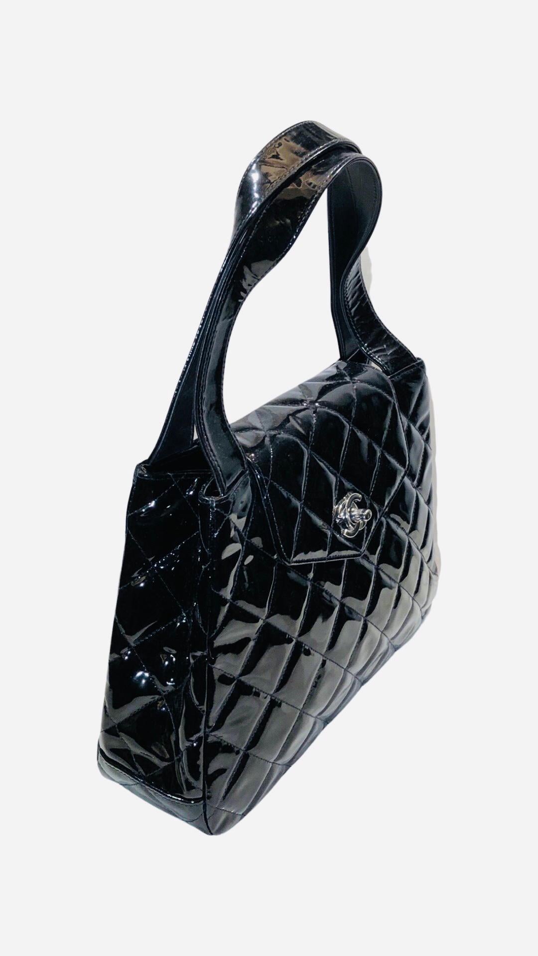black patent leather shoulder bag