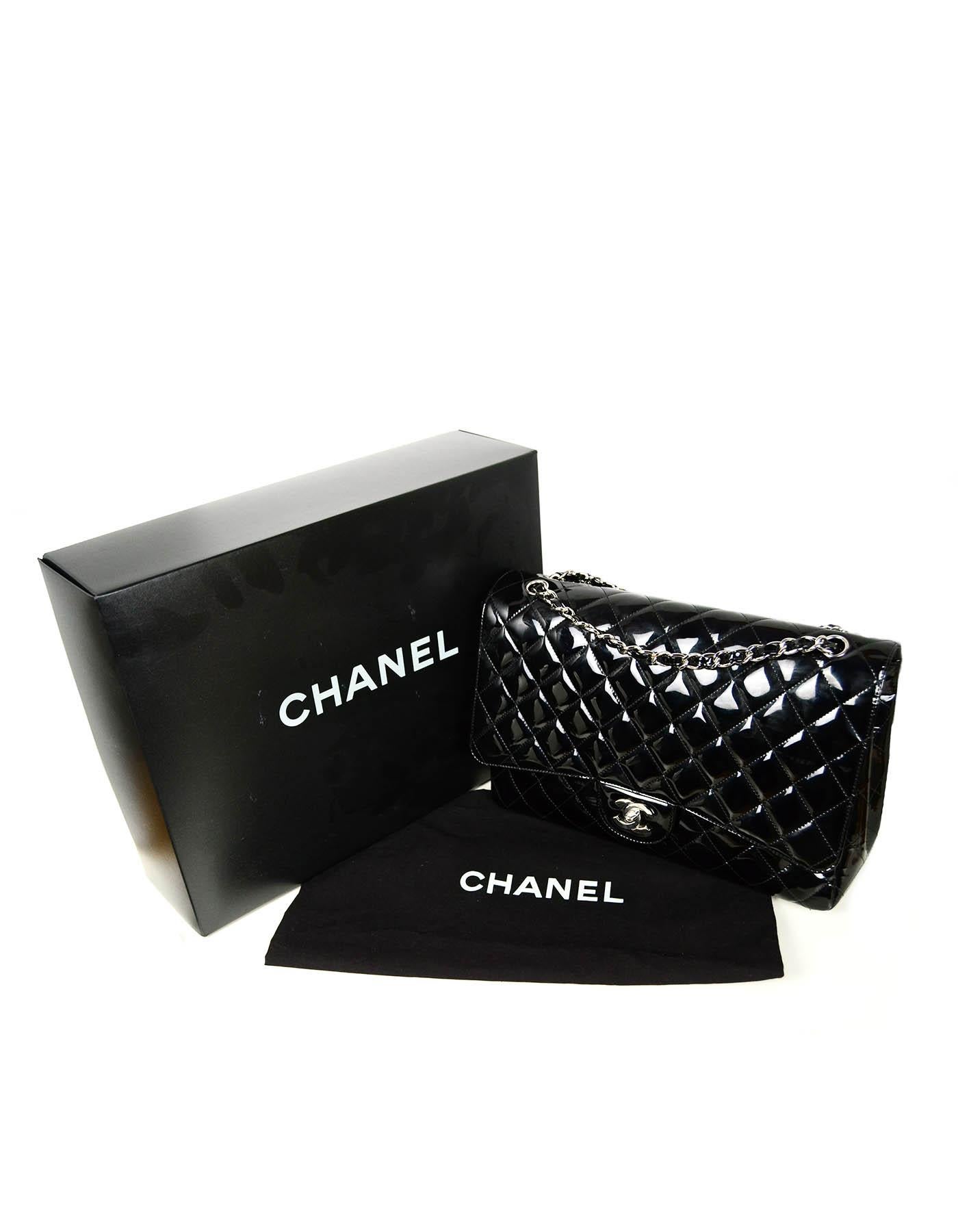 Chanel Black Patent Leather Quilted Single Flap Maxi Classic Bag 8