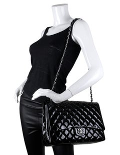 Chanel Black Patent Leather Quilted Single Flap Maxi Classic Bag