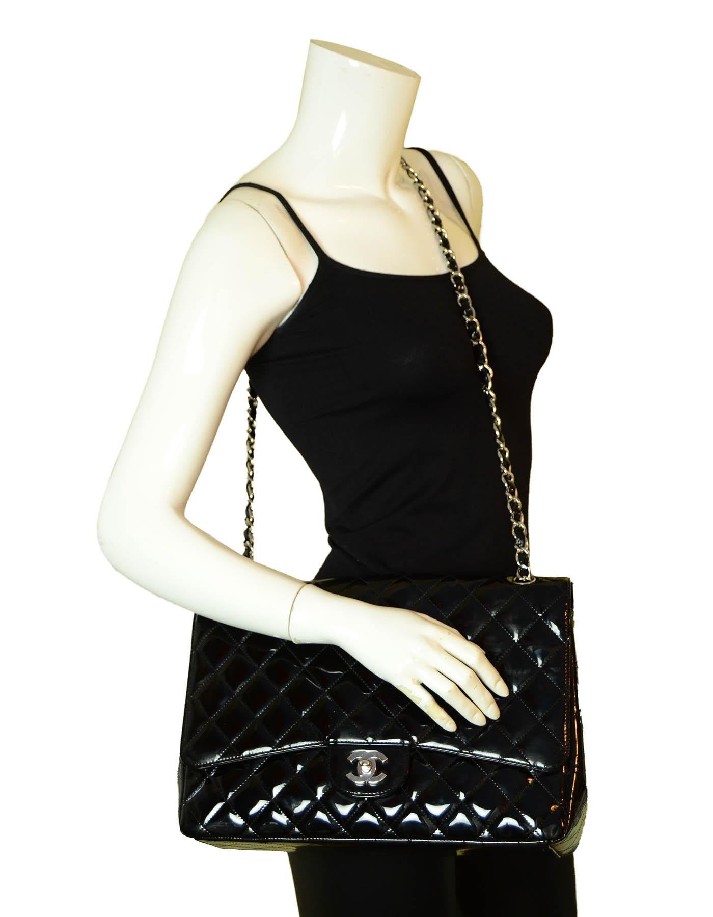 Chanel Black Patent Leather Quilted Single Flap Maxi Classic Bag For ...