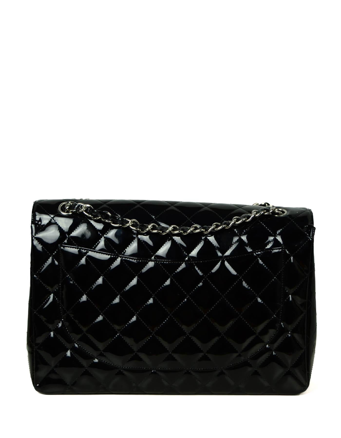 Women's Chanel Black Patent Leather Quilted Single Flap Maxi Classic Bag