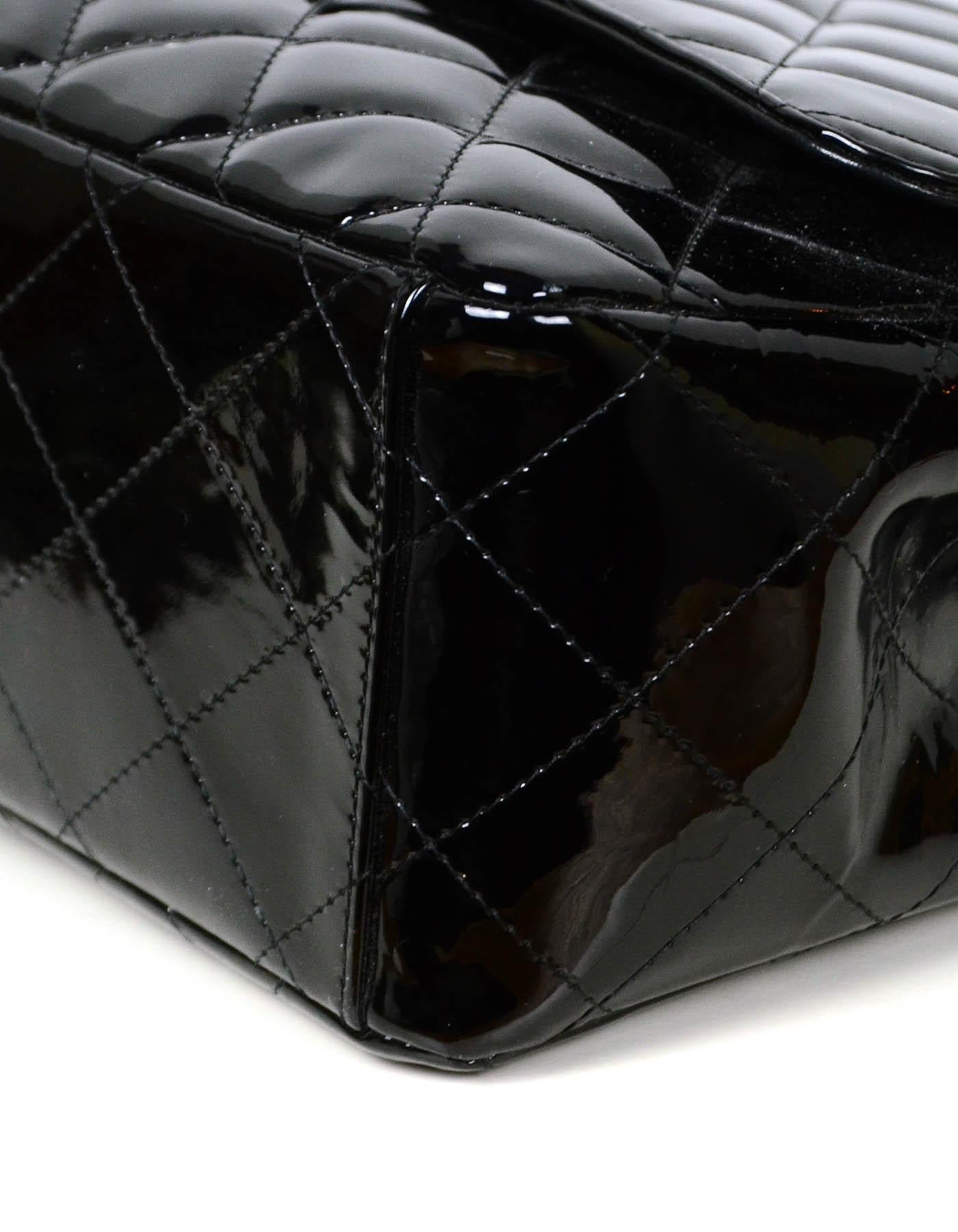 Chanel Black Patent Leather Quilted Single Flap Maxi Classic Bag 2