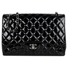Chanel Black Patent Leather Quilted Single Flap Maxi Classic Bag