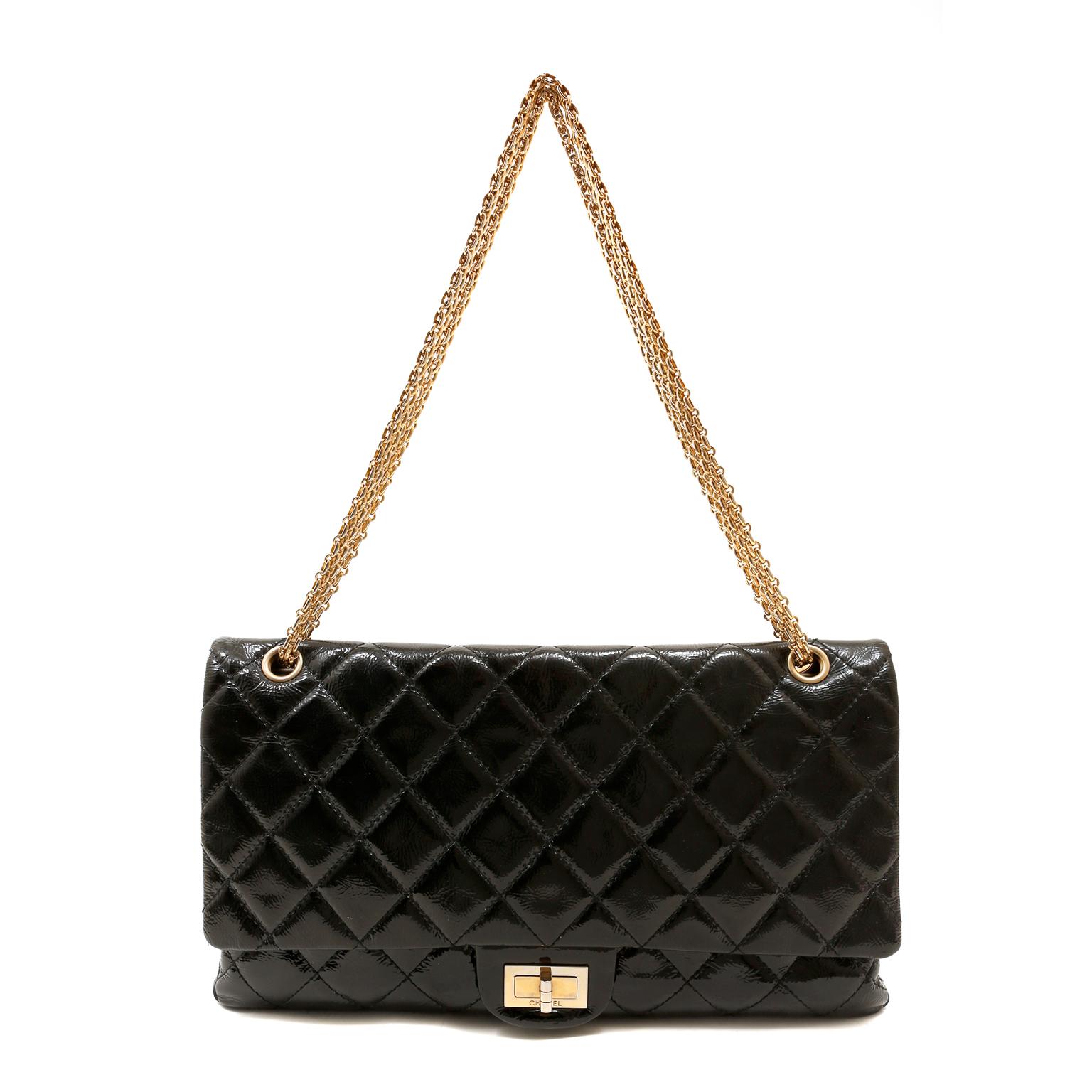 Women's Chanel Black Patent Leather Reissue Maxi Flap Bag 228 size