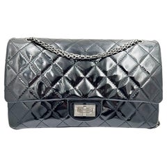 Chanel Black Patent Leather Ruthenium Hardware 2.55 Jumbo Shoulder Bag 