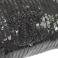 Chanel Black Patent Leather Sequin Bead Mini Small Baguette Clutch Evening Bag