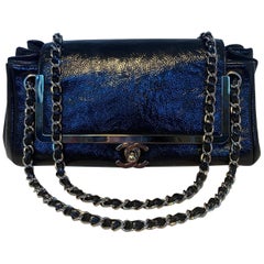 Chanel Black Patent Leather Silver Trim Accordion Classic Flap