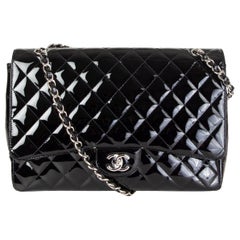 CHANEL black patent leather SINGLE FLAP MAXI Shoulder Bag