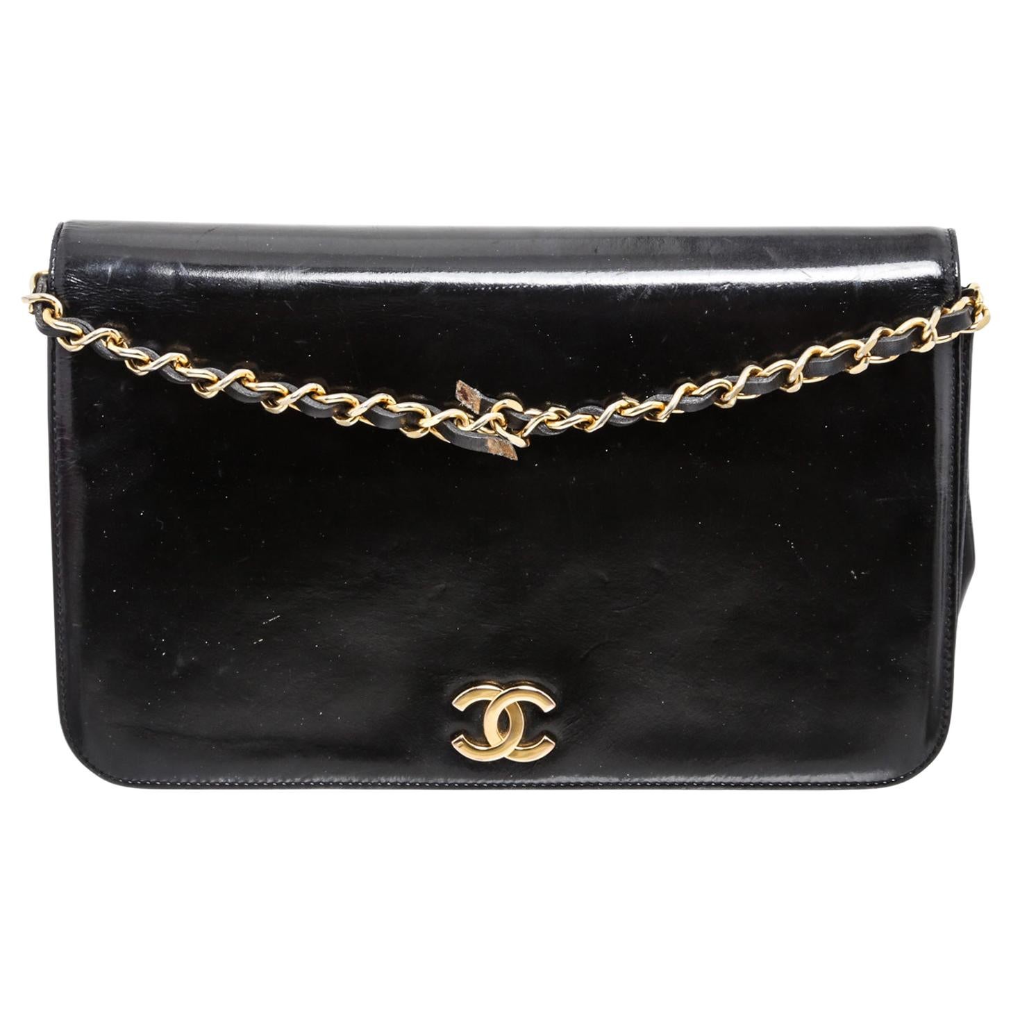 Chanel Black Patent Leather Small Chain Shoulder Bag