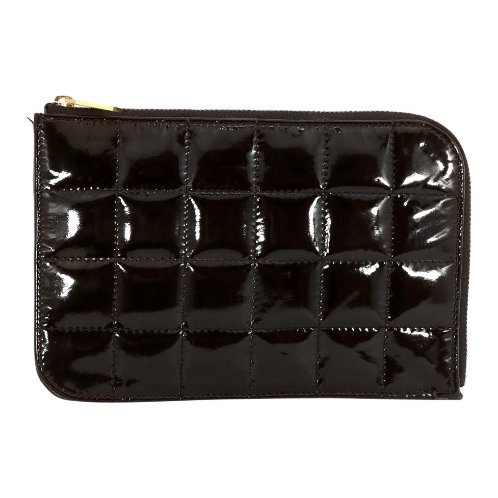  Chanel Black Patent Leather Square Quilt Zipper Wallet 