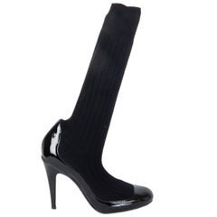 CHANEL black patent leather SS 2014 SOCK Pumps Shoes 38
