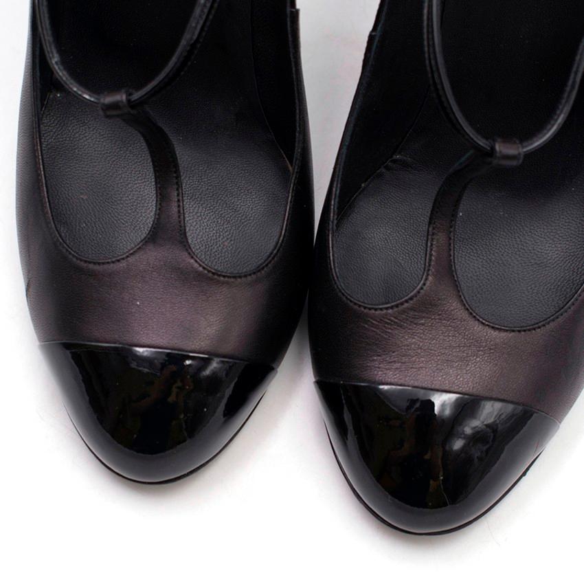 Chanel Black Patent Leather T-Strap Sandals 38.5 2
