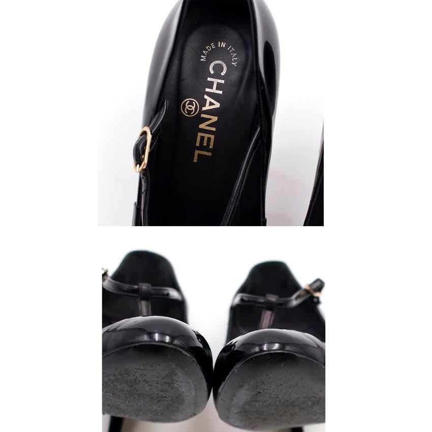 Chanel Black Patent Leather T-Strap Sandals 38.5 3