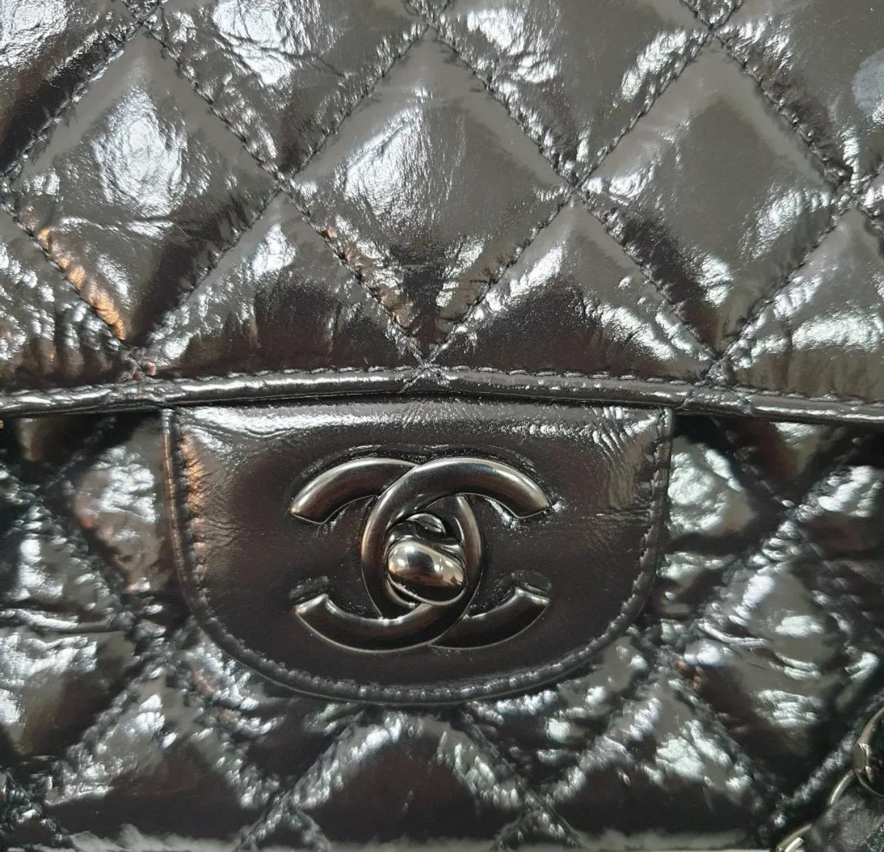 Chanel Black Patent Leather Timeless Classic Double Flap Bag In Good Condition In Krakow, PL