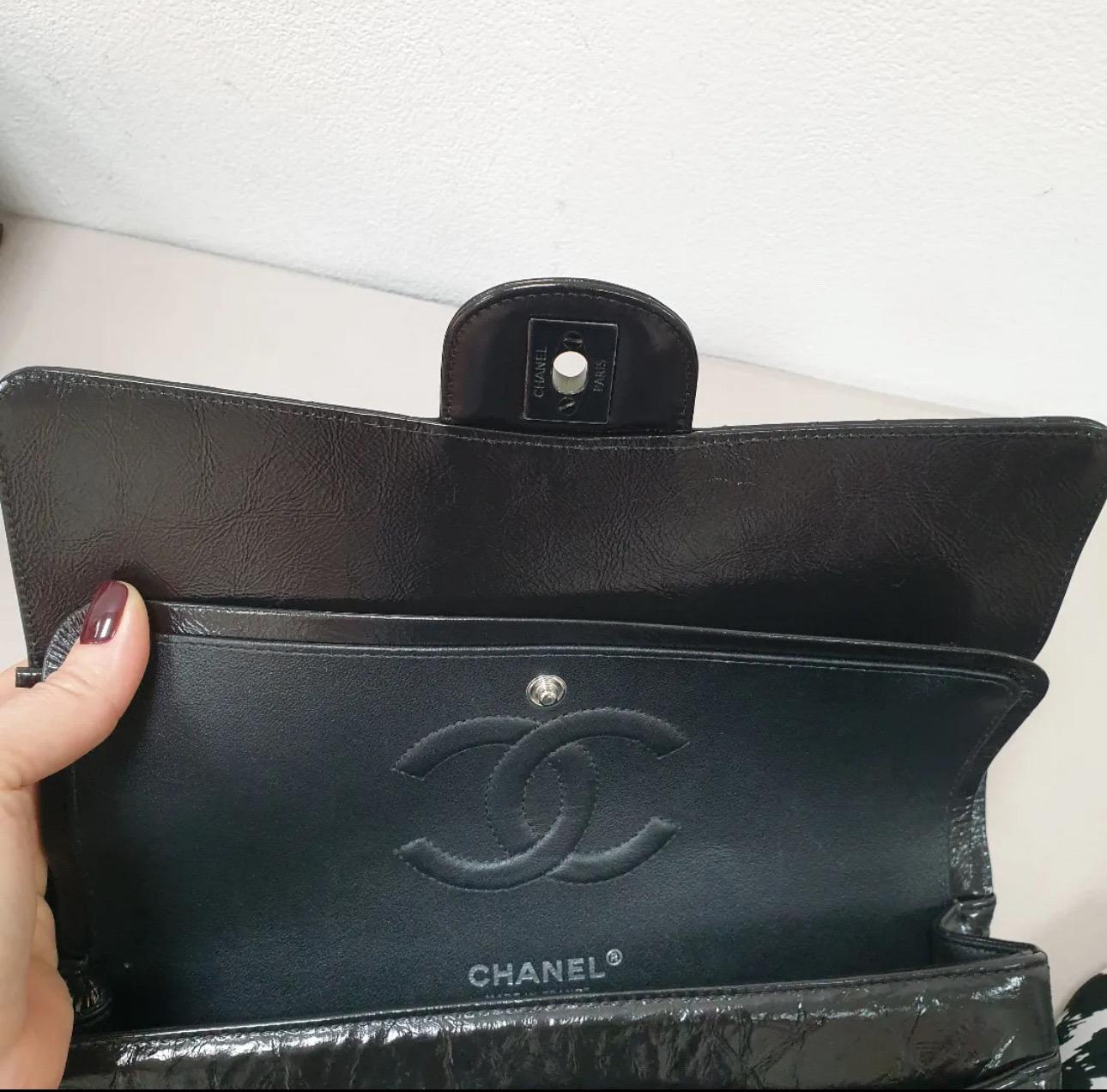 Women's Chanel Black Patent Leather Timeless Classic Double Flap Bag