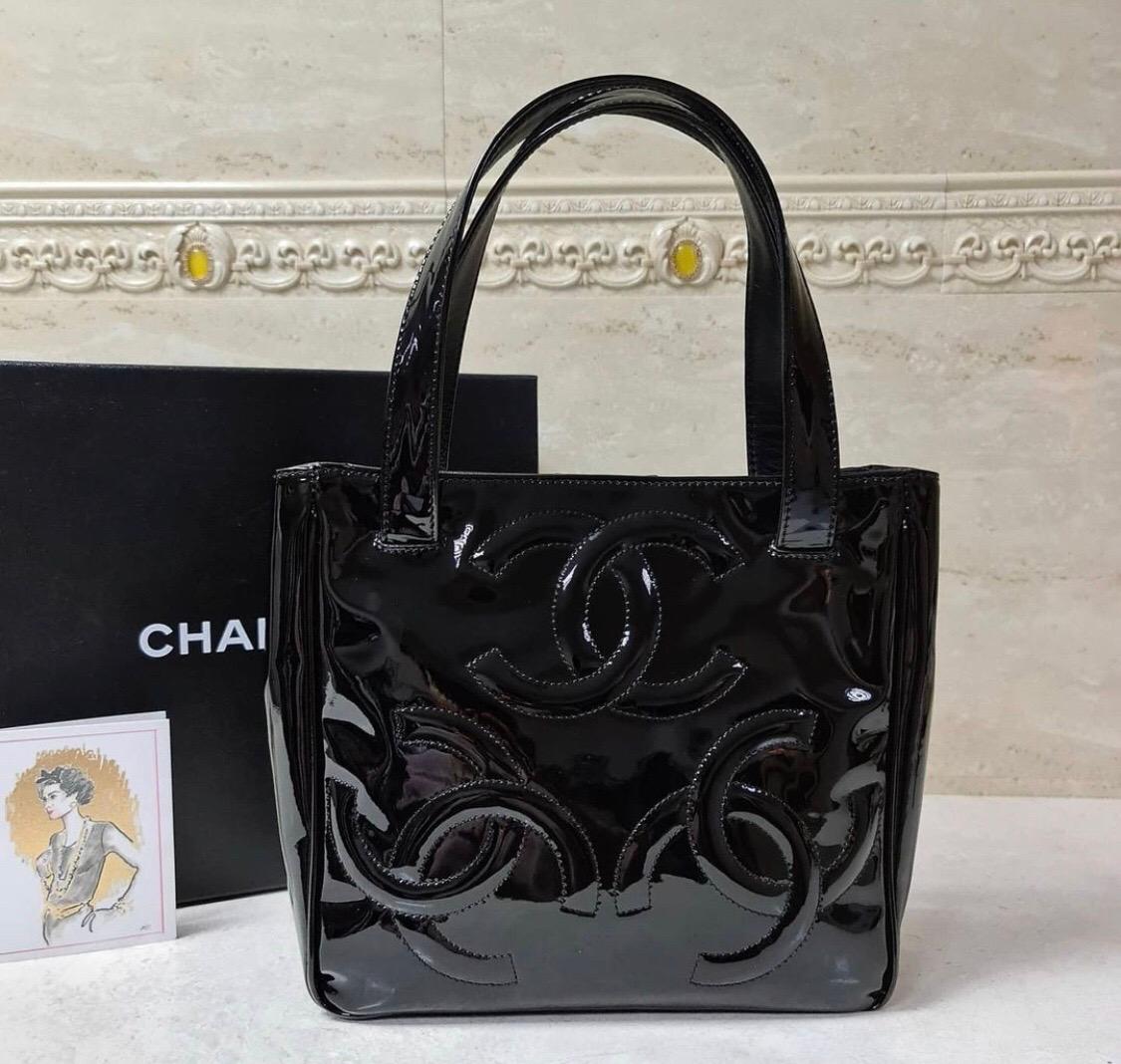 Women's Chanel Black Patent Leather Triple Coco Tote Bag