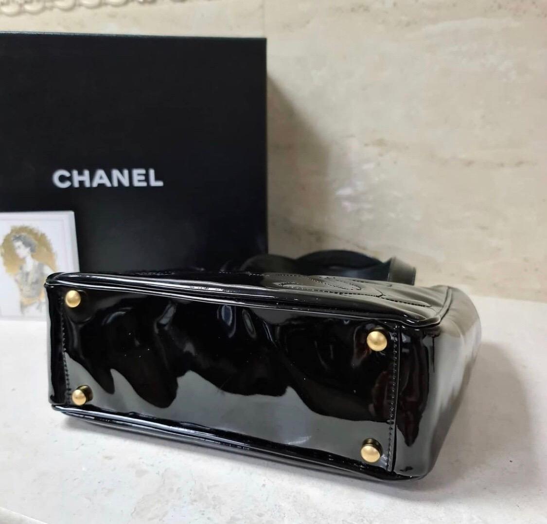 Chanel Black Patent Leather Triple Coco Tote Bag 1