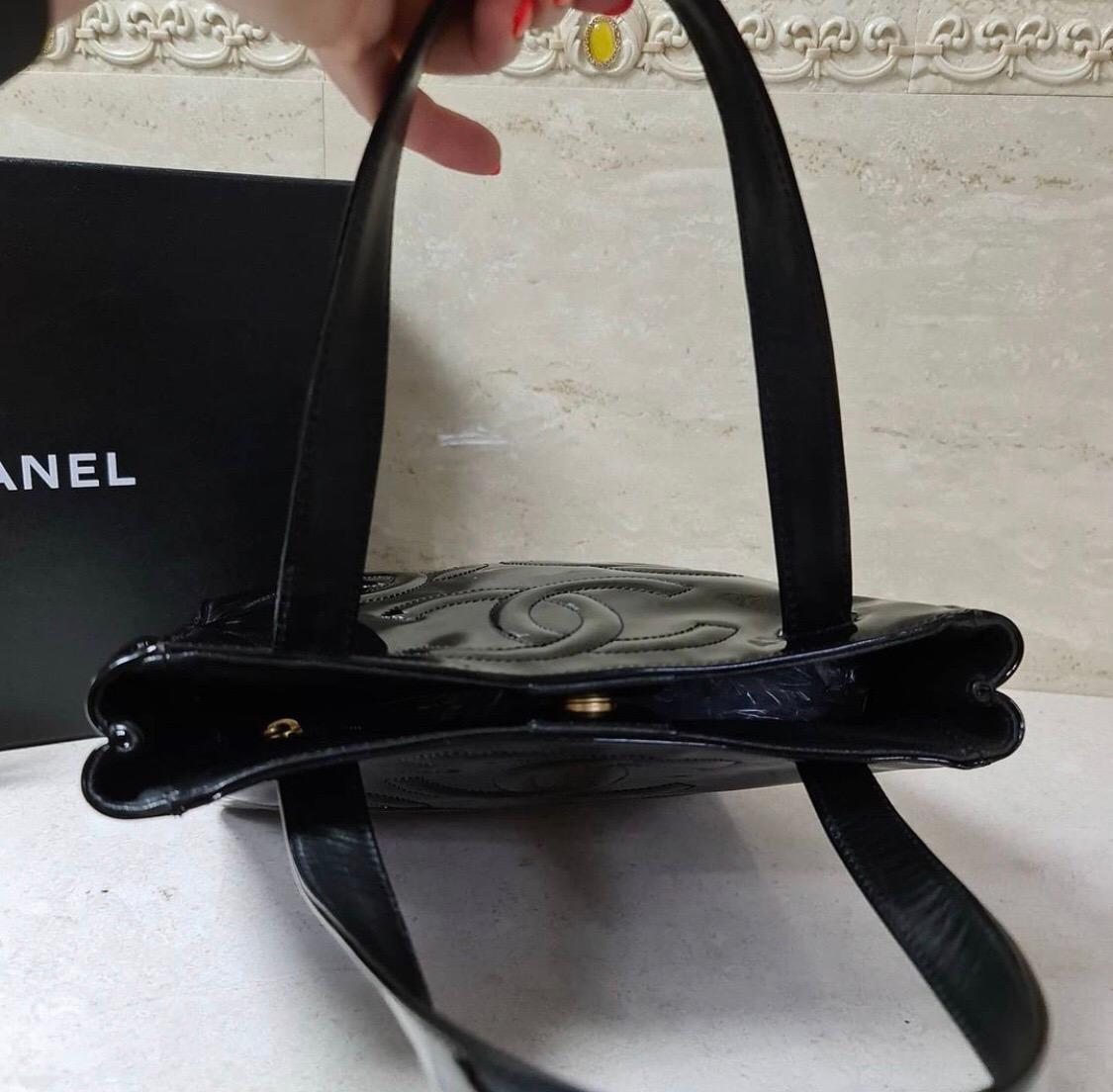 Chanel Black Patent Leather Triple Coco Tote Bag 2