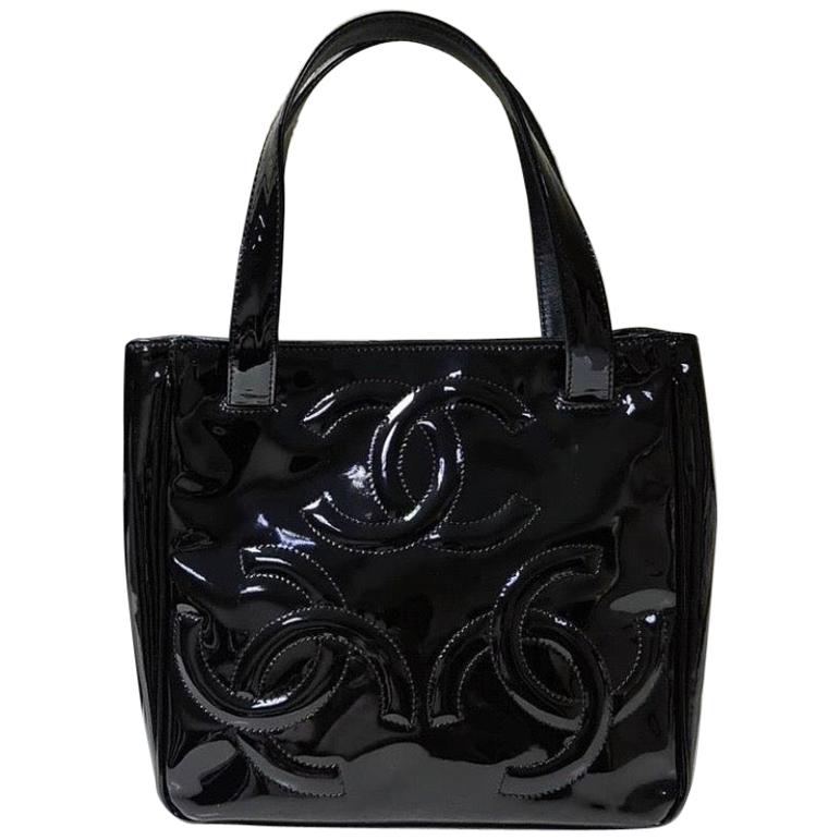 Chanel Black Patent Leather Triple Coco Tote Bag