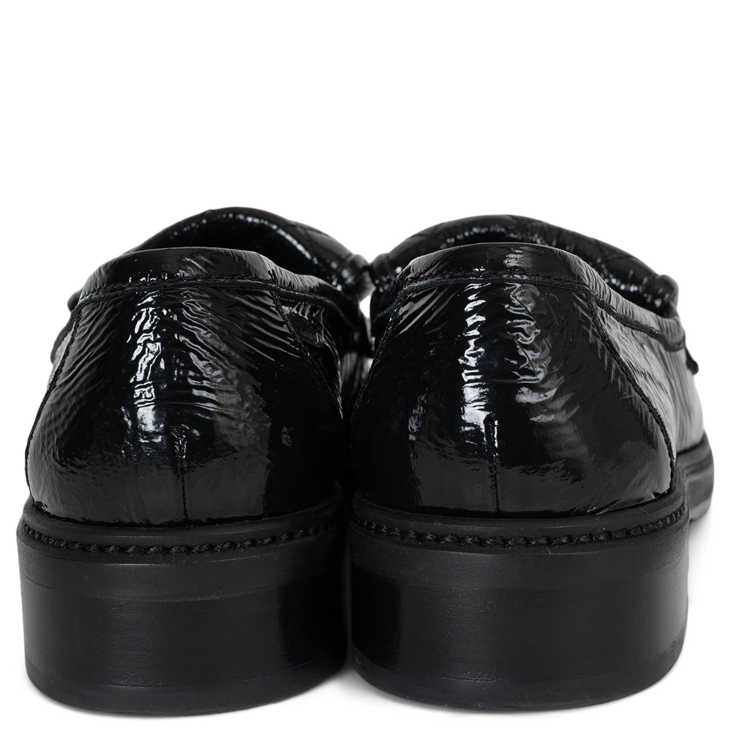Women's CHANEL black patent leather TURNLOCK Loafers Flats Shoes 38.5