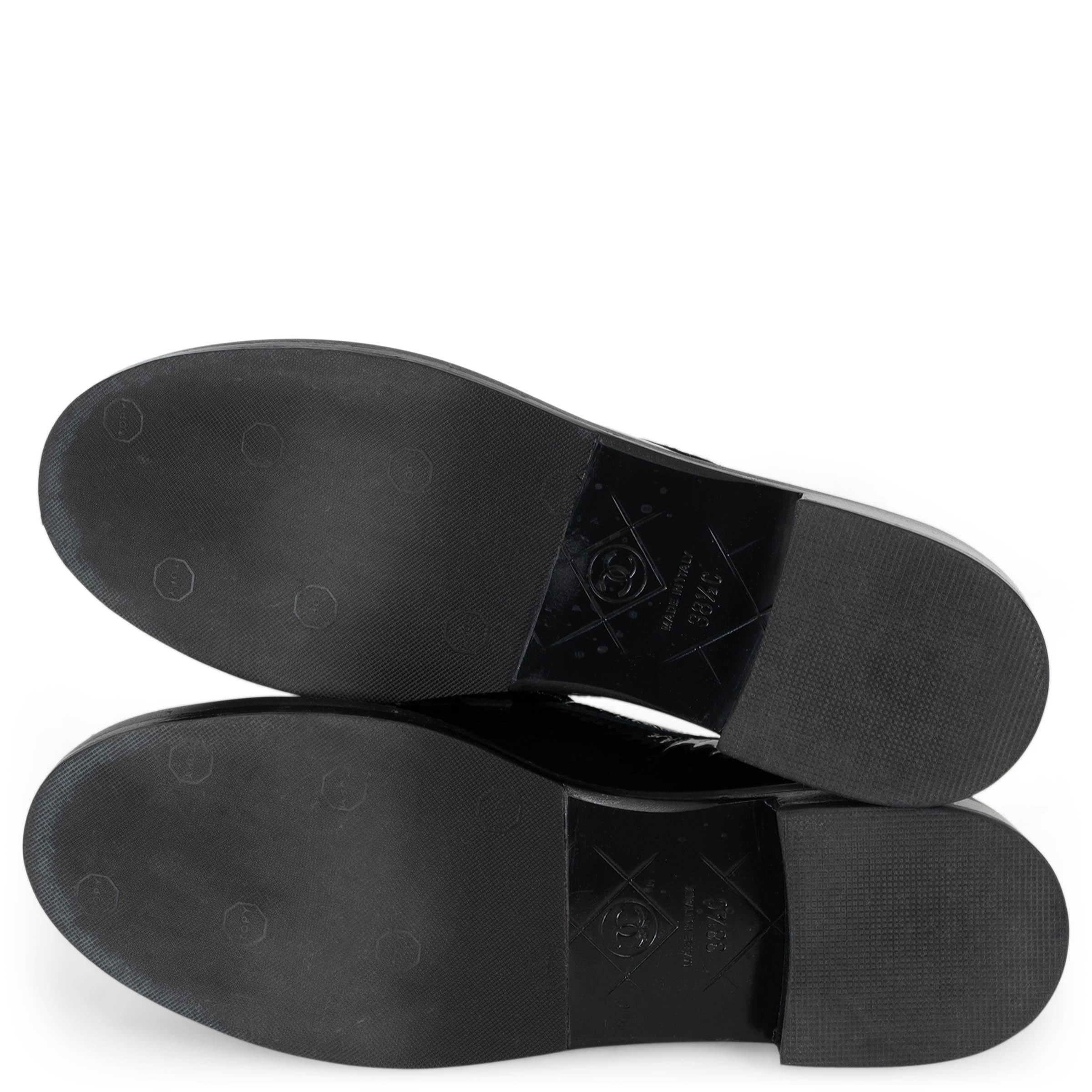 CHANEL black patent leather TURNLOCK Loafers Flats Shoes 38.5 4